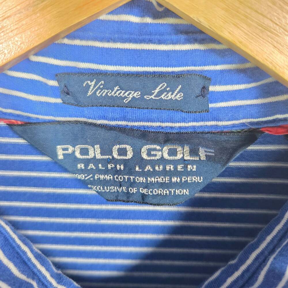 Polo Golf Ralph Lauren Shirt Mens Large Blue Striped Vintage Lisle Pima Cotton - Picture 3 of 8